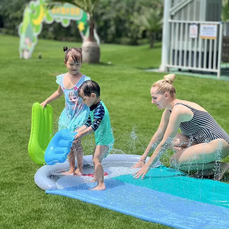 550cm Outdoor Inflatable Water Slide PVC Lawn Slip Interactive Aqua Glide Whale Shaped Waterslide Toy
