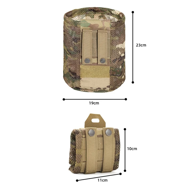 Bolsa de malla plegable táctica de nailon 500D para exteriores Sistema MOLLE Portabotellas ajustable con cordón