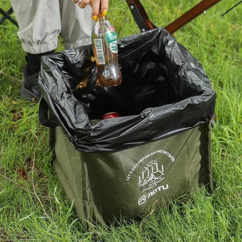 AOTU AT6361 27L Foldable Outdoor Trash Can 600D Oxford Cloth Camping Storage Bag Tactical Organizer - Army Green