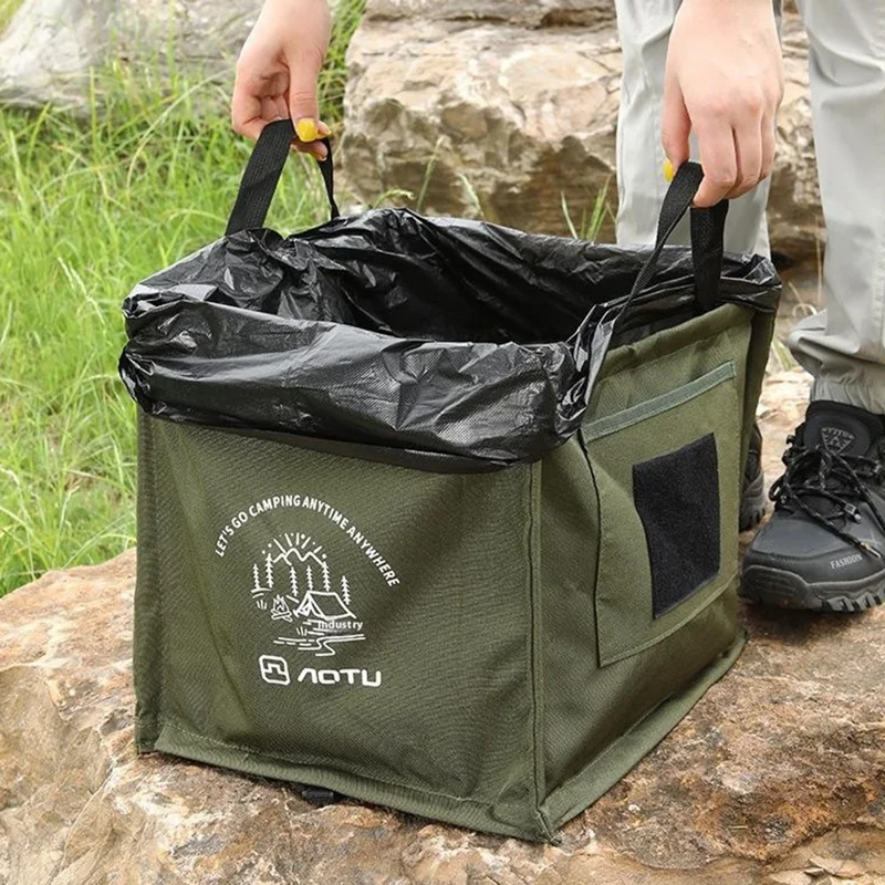 AOTU AT6361 27L Foldable Outdoor Trash Can 600D Oxford Cloth Camping Storage Bag Tactical Organizer - Army Green