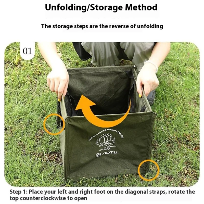 AOTU AT6361 27L Foldable Outdoor Trash Can 600D Oxford Cloth Camping Storage Bag Tactical Organizer - Army Green