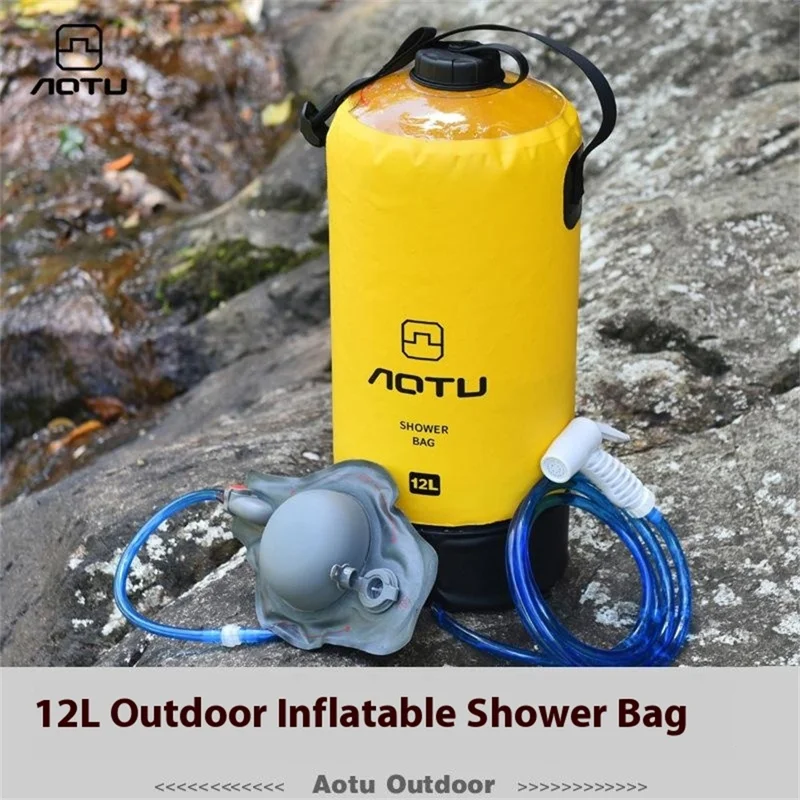 AOTU AT6647 Bolsa de Banho Inflável de 12L em PVC para Camping Portátil para Caminhada e Praia - Amarelo