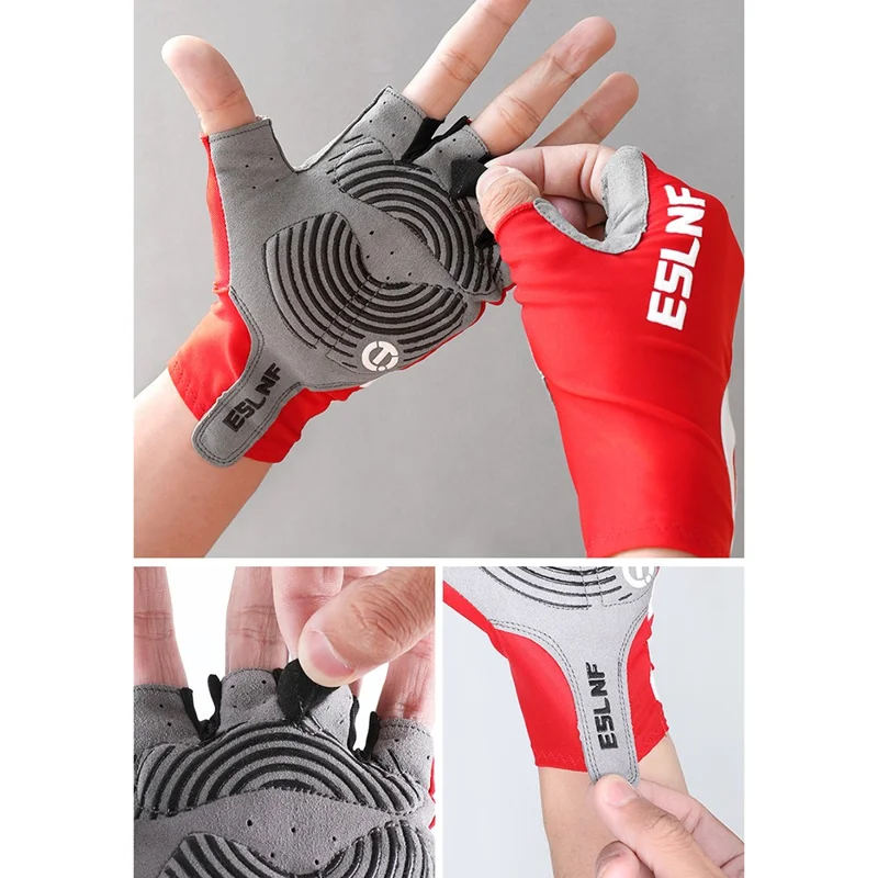ESLNF 1 Paire de Gants de Vélo de Montagne Absorbant les Chocs Doublés à Demi-Doigts pour le Cyclisme - Rouge / M