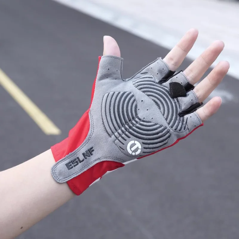 ESLNF 1 Paire de Gants de Vélo de Montagne Absorbant les Chocs Doublés à Demi-Doigts pour le Cyclisme - Rouge / M