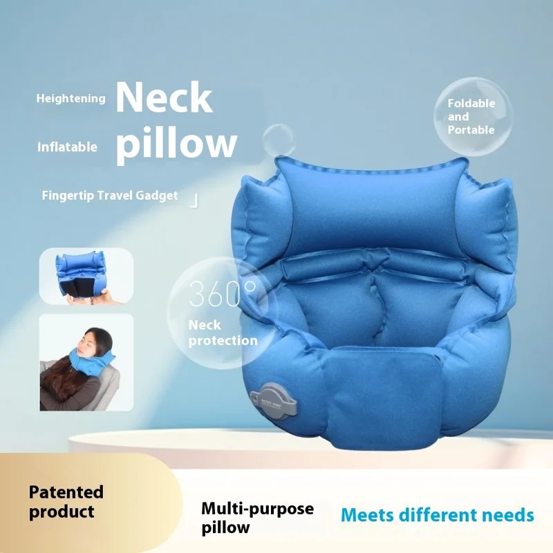PICTET.FINO PF110A Inflatable Neck Pillow Extended Height Compact Travel Cushion for Home / Outdoor - Blue