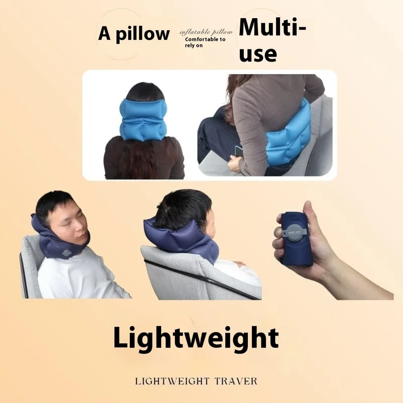 PICTET.FINO PF110A Inflatable Neck Pillow Extended Height Compact Travel Cushion for Home / Outdoor - Blue