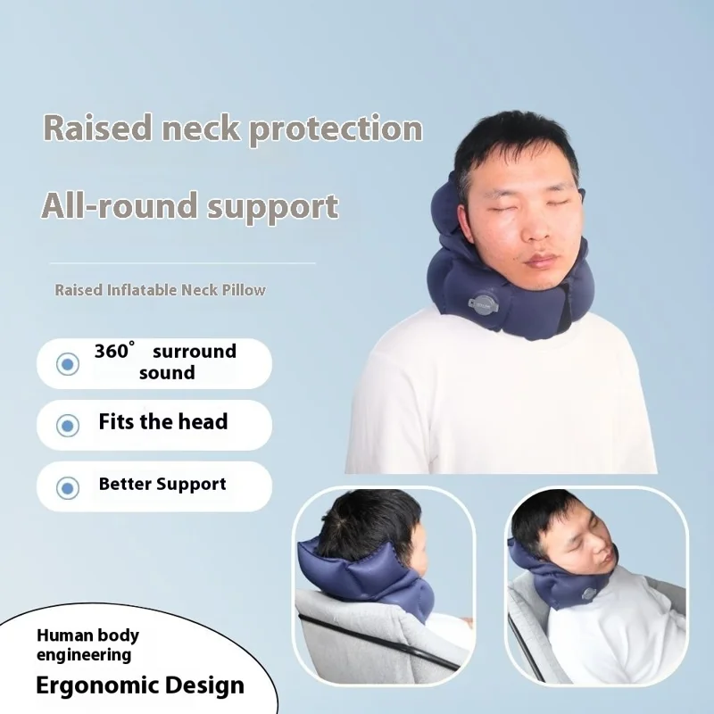 PICTET.FINO PF110B Inflatable Neck Pillow Elevated Design Crystal Velvet Inflate Pillow for Travel - Blue