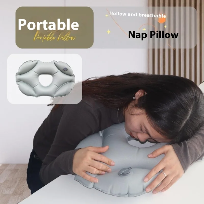 PICTET.FINO PF111B Inflatable Pillow for face Down Sleeping Crystal Velvet Portable Pillow - Grey