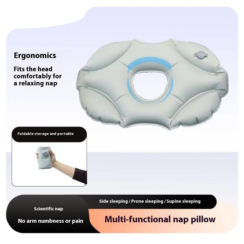 PICTET.FINO PF111B Inflatable Pillow for face Down Sleeping Crystal Velvet Portable Pillow - Grey