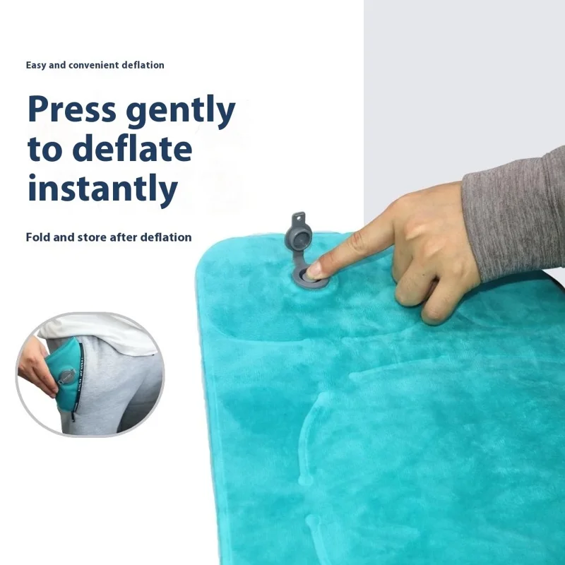 PICTET.FINO PF112B Inflatable Lumbar Pillow Ergonomic Design Crystal Velvet S-Curve Support for Car / Office Chair - Lake Blue