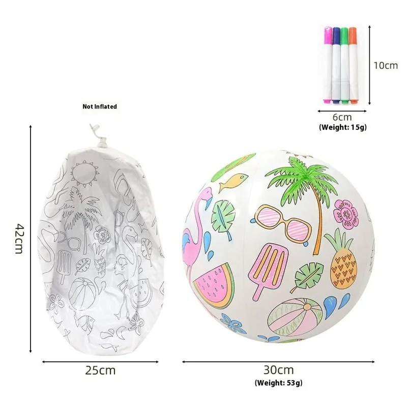 30cm Diameter Creative DIY Inflatable Beach Ball with 4 Markers Doodle Drawing Toy for Kids