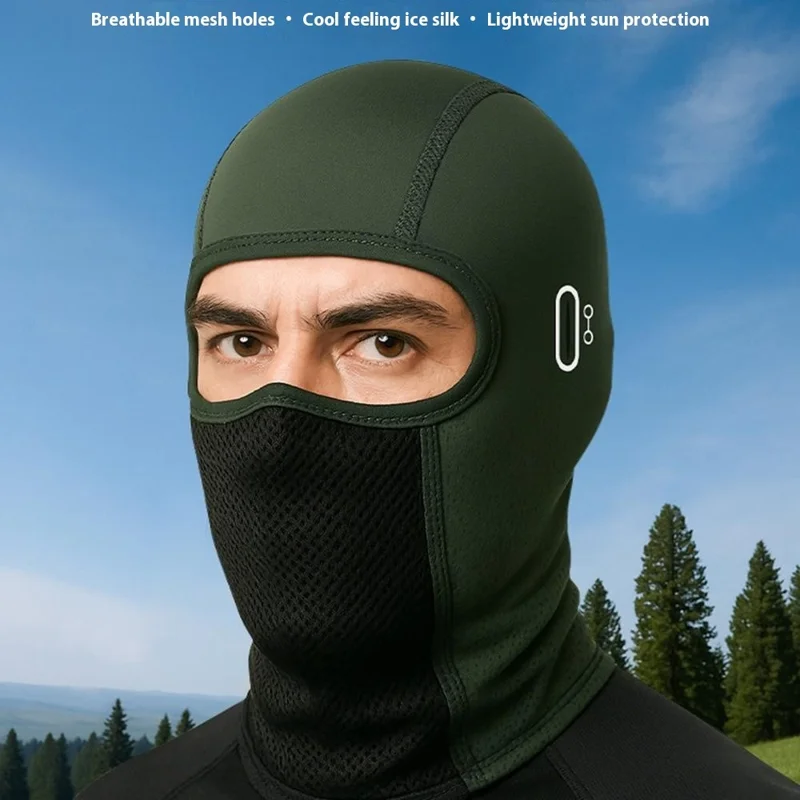 QXTTDK Summer Outdoor Cycling Balaclava Ice Silk Motorcycle Hood UV Protection Face Mask - Black / No Glasses Holes