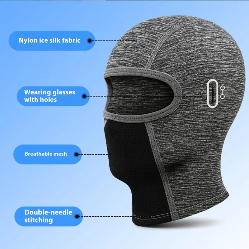 QXTTDK Summer Outdoor Cycling Balaclava Ice Silk Motorcycle Hood UV Protection Face Mask - Black / No Glasses Holes