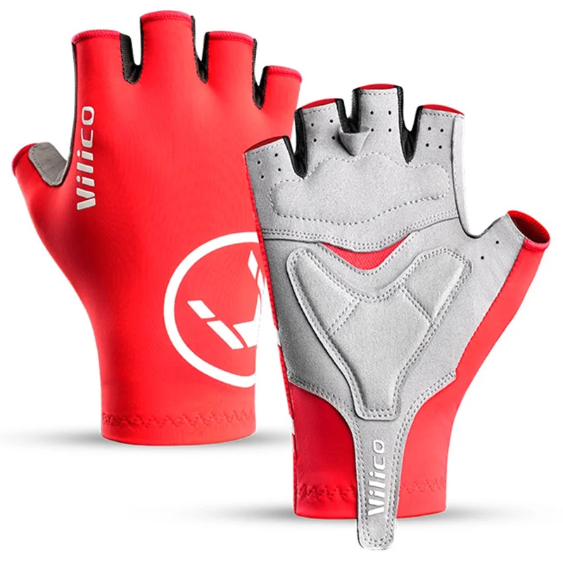 VILICO A0075 1 Pair Cycling Gloves Road Bike Half Finger Summer Breathable Shock Absorbing Gloves - Red / S