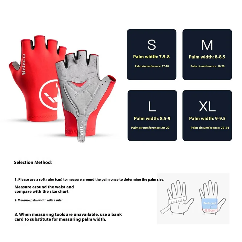 VILICO A0075 1 Pair Cycling Gloves Road Bike Half Finger Summer Breathable Shock Absorbing Gloves - Red / S