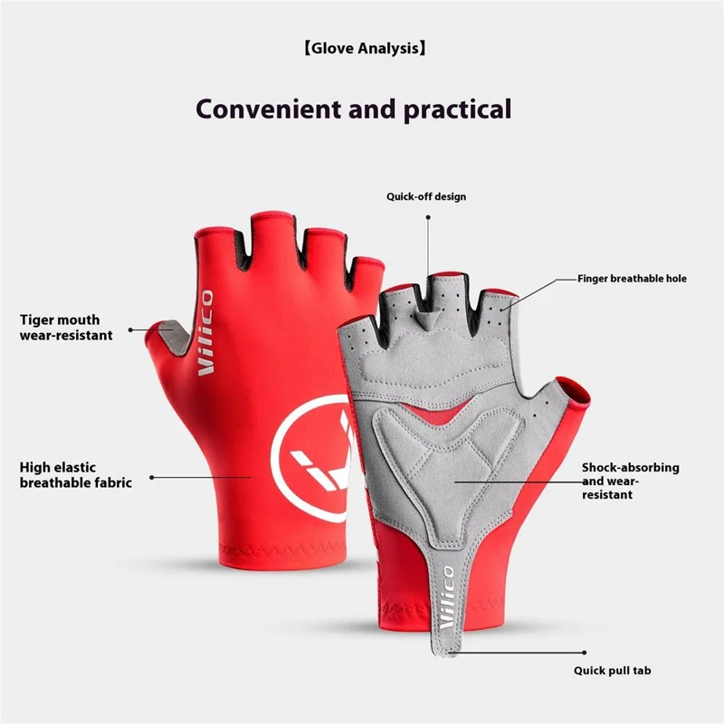 VILICO A0075 1 Pair Cycling Gloves Road Bike Half Finger Summer Breathable Shock Absorbing Gloves - Red / S