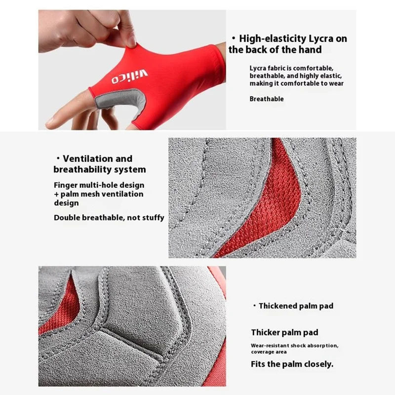 VILICO A0075 1 Pair Cycling Gloves Road Bike Half Finger Summer Breathable Shock Absorbing Gloves - Red / S