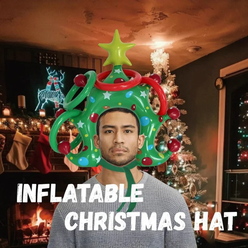 PVC Inflatable Christmas Tree Hat with 4 Rings Game Xmas Party Toss Game Set