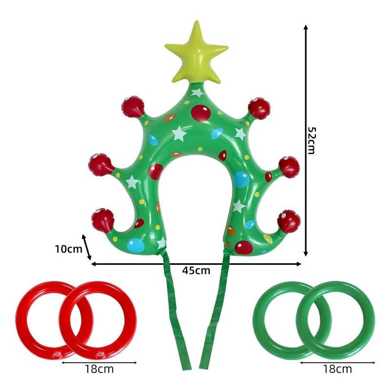 PVC Inflatable Christmas Tree Hat with 4 Rings Game Xmas Party Toss Game Set