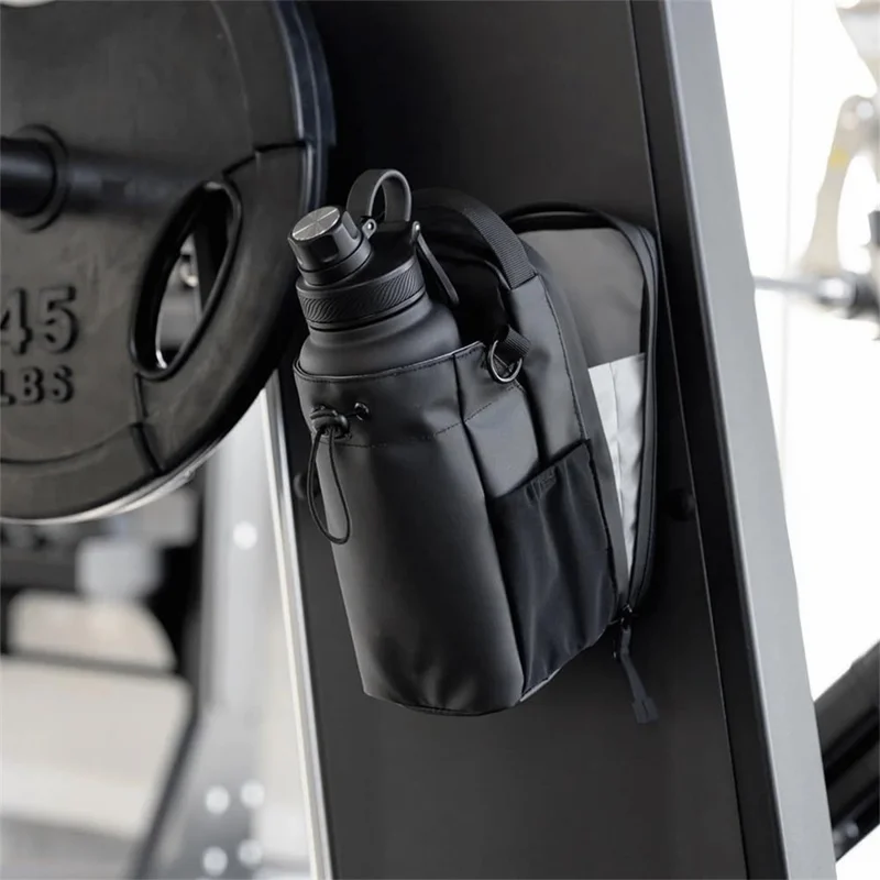 Portabottiglie magnetico per borraccia da palestra, fitness e viaggio - Borsa porta bottiglia e telefono a tracolla - Nero