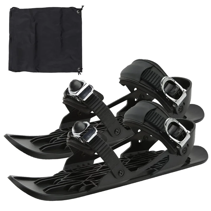 1 Par de Mini Patins de Esqui para Esportes de Inverno Externos, Raquetes de Neve Portáteis para Adultos, Tamanho de Sapato 35-48 - Preto