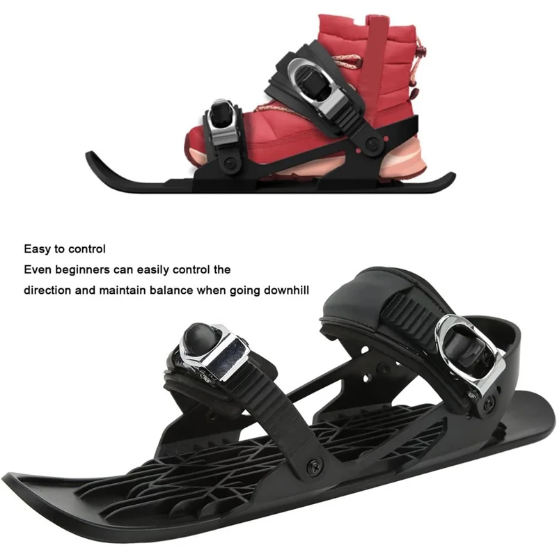 1 Par de Mini Patins de Esqui para Esportes de Inverno Externos, Raquetes de Neve Portáteis para Adultos, Tamanho de Sapato 35-48 - Preto