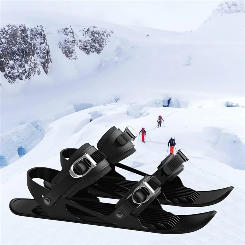 1 Par de Mini Patins de Esqui para Esportes de Inverno Externos, Raquetes de Neve Portáteis para Adultos, Tamanho de Sapato 35-48 - Preto