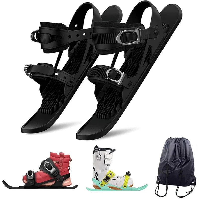 1 Par de Mini Patins de Esqui para Esportes de Inverno Externos, Raquetes de Neve Portáteis para Adultos, Tamanho de Sapato 35-48 - Preto