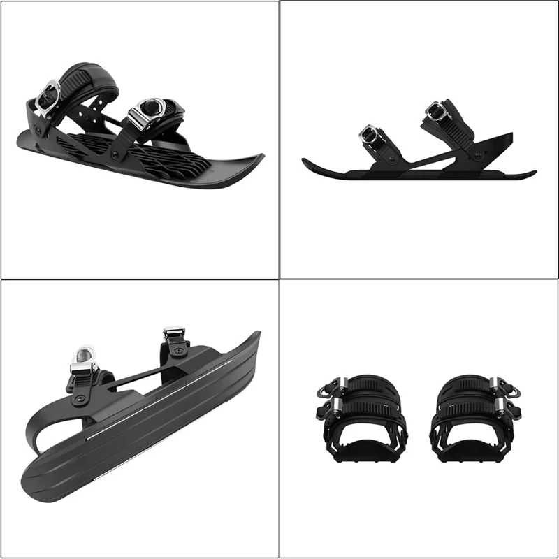 1 Pair Mini Ski Skates Outdoor Snowsports Adjustable Snow Skates Shoes for Children Shoe Size 30-38 - Black