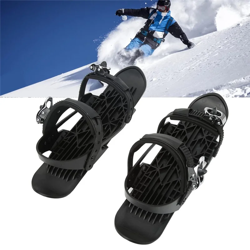 1 Pair Mini Ski Skates Outdoor Snowsports Adjustable Snow Skates Shoes for Children Shoe Size 30-38 - Black