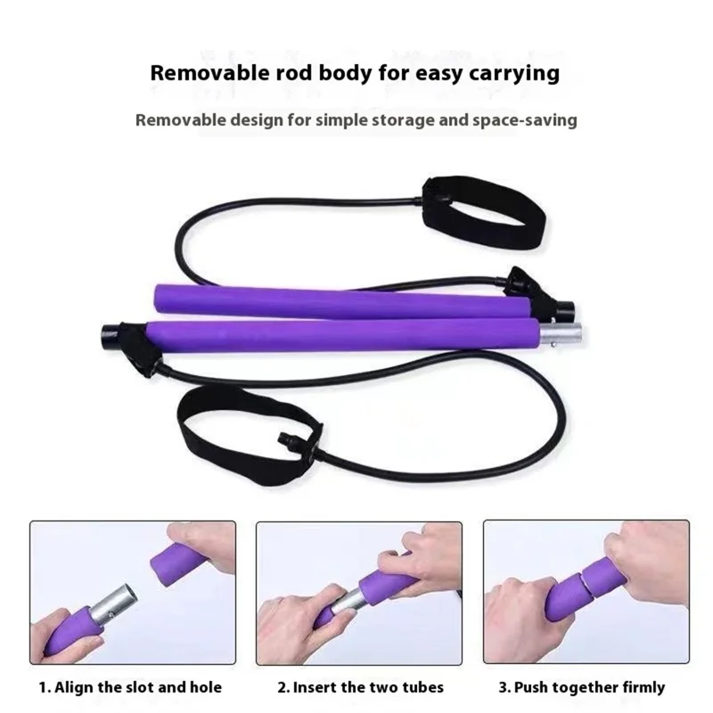 Pilates Bar Resistance Band Multifunctional Fitness Yoga Strength Training Stretching Stick Elastic Rope - Black