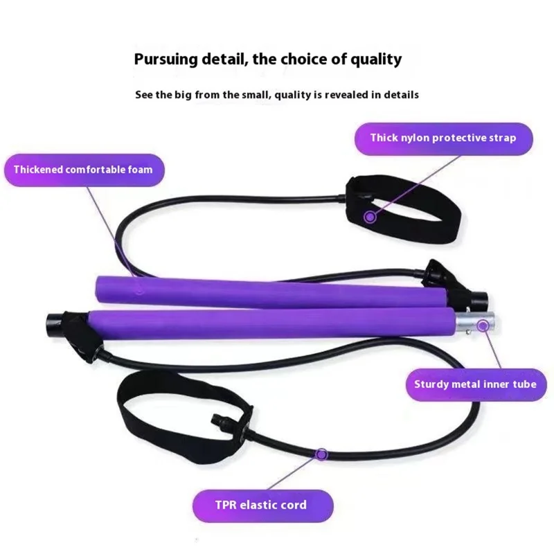 Pilates Bar Resistance Band Multifunctional Fitness Yoga Strength Training Stretching Stick Elastic Rope - Black