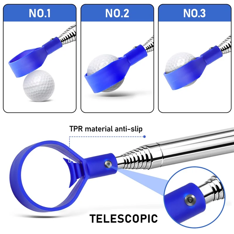 BR012 Recuperatore di palline da golf telescopico da 2,74 m in acciaio inossidabile per campi da golf - Blu