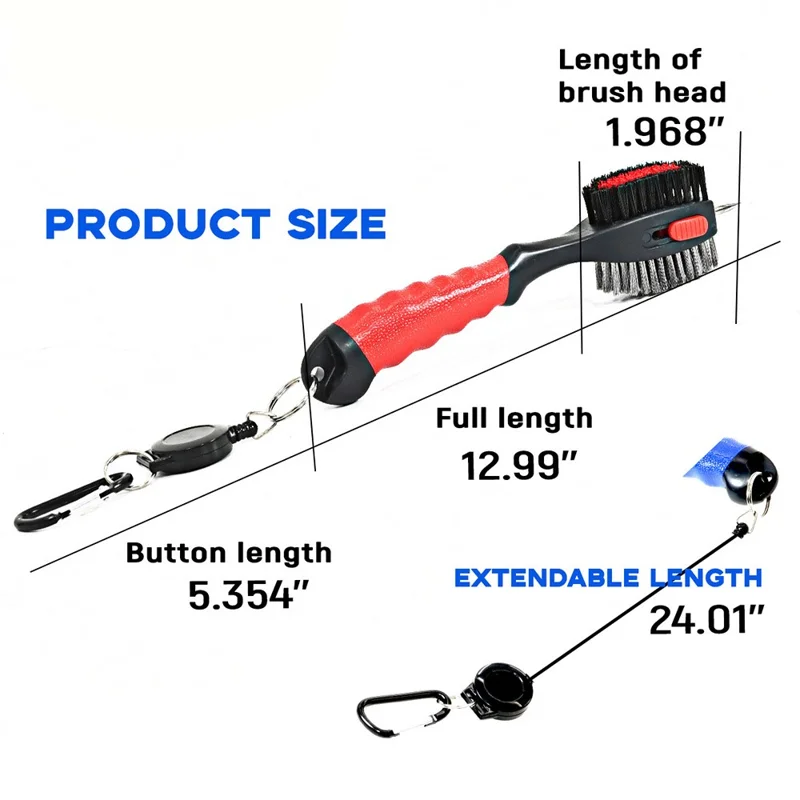 BH005 Spazzola per Pulizia dei Solchi del Bastone da Golf con Setole in Acciaio / Nylon e Fibbia Retrattile - Nero