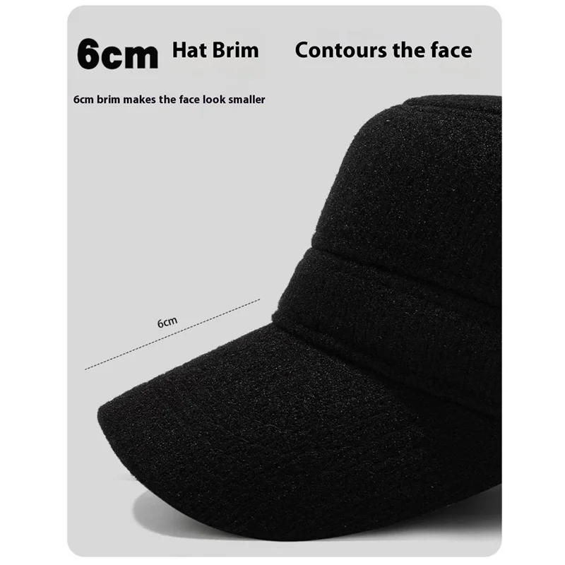 Winter Solid Color Flat Top Cap Thermal Fleece Lined Military Hat Built In Windproof Ear Flaps - Black