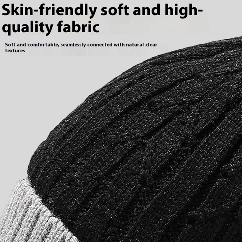 2025D14 Winter Windproof Knit Beanie Hat Face Mask Neck Warmer 3-Piece Set - Black