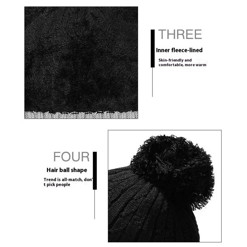 2025D14 Winter Windproof Knit Beanie Hat Face Mask Neck Warmer 3-Piece Set - Black