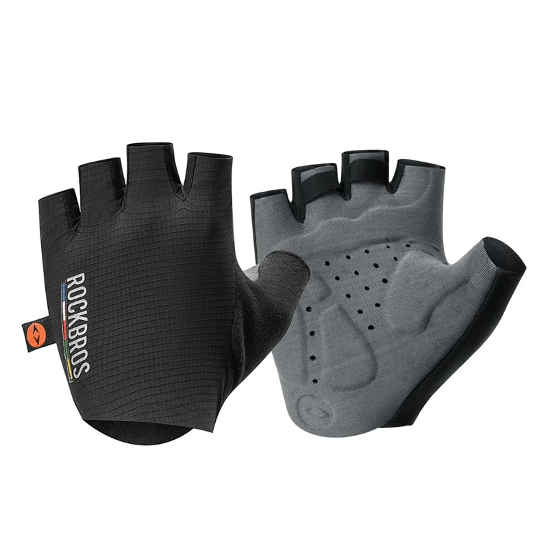 ROCKBROS 1 Paar Rennrad Mountainbike Fahrradhandschuhe Halbfinger Stoßdämpfende Handinnenfläche Sporthandschuhe - Schwarz S