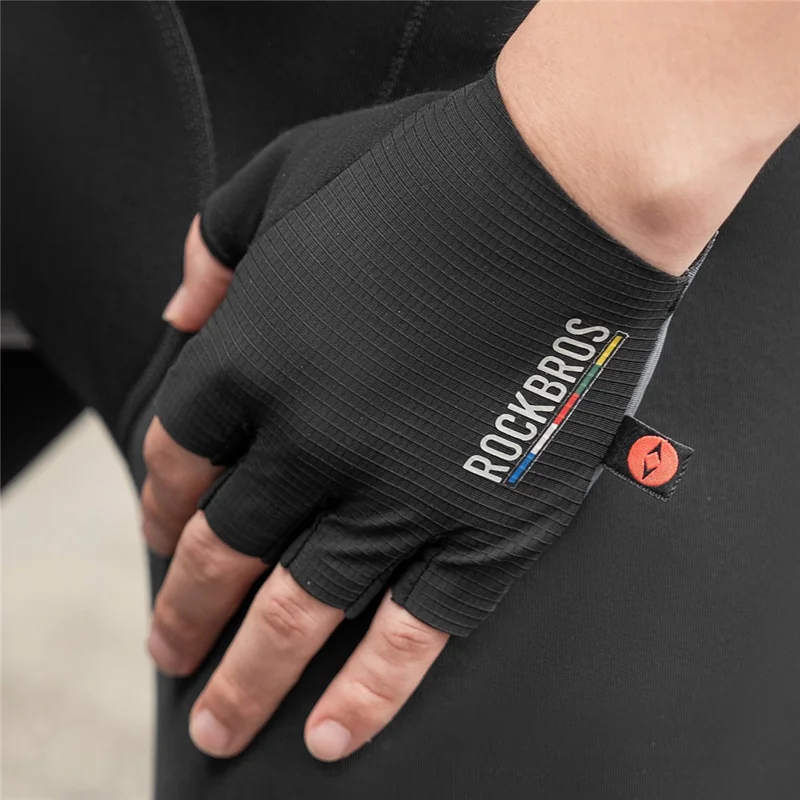 ROCKBROS 1 Paar Rennrad Mountainbike Fahrradhandschuhe Halbfinger Stoßdämpfende Handinnenfläche Sporthandschuhe - Schwarz S