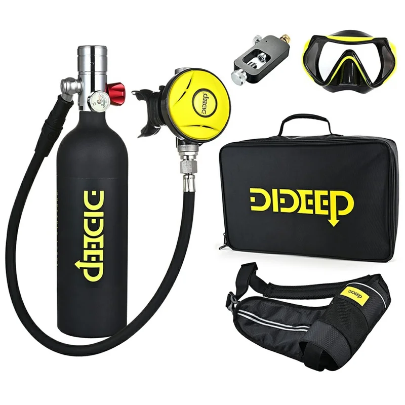 DIDEEP X4000Pro Equipo de Buceo de 1L con Tanque de Oxígeno Subacuático, Correa para Hombro, Gafas, Adaptador y Bolsa de Transporte - Negro+Plata