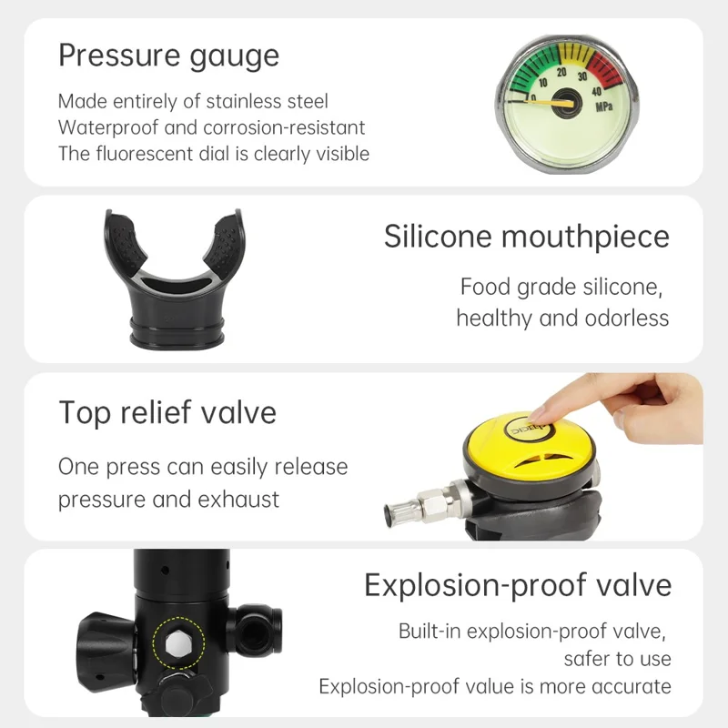 DIDEEP X4000Pro Tanque de Oxígeno para Buceo de 1 L con Correa para Hombro + Gafas + Adaptador + Bomba de Aire + Bolsa de Transporte - Amarillo+Plateado