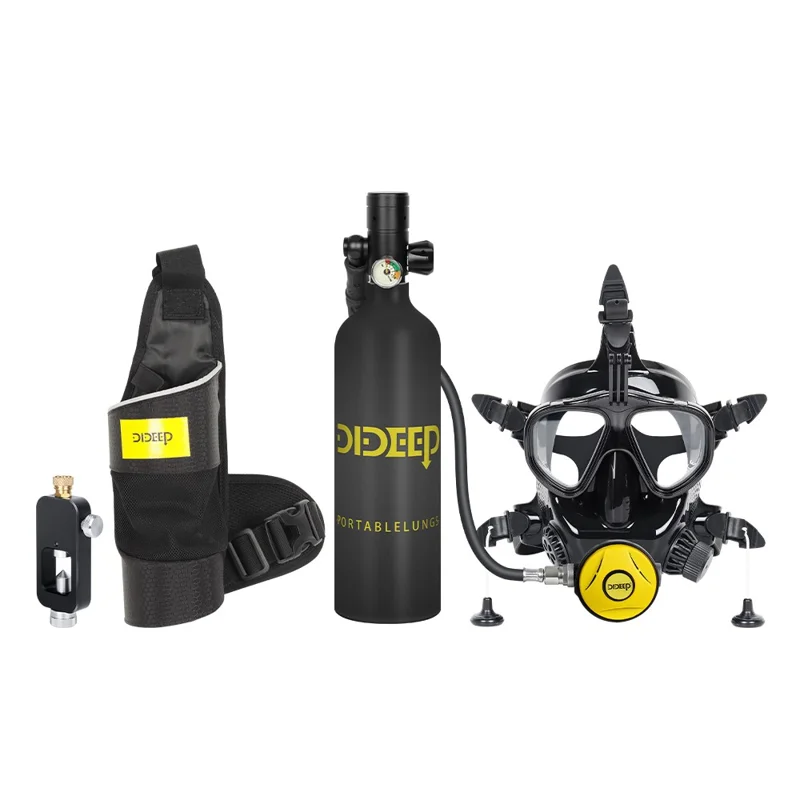 DIDEEP X4000Pro+ Tanque de Oxígeno Portátil de 1L para Buceo con Máscara de Buceo + Correa para el Hombro + Adaptador - Negro