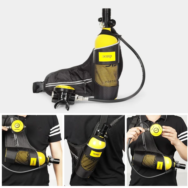 DIDEEP X4000Pro+ Tanque de Oxígeno Portátil de 1L para Buceo con Máscara de Buceo + Correa para el Hombro + Adaptador - Negro