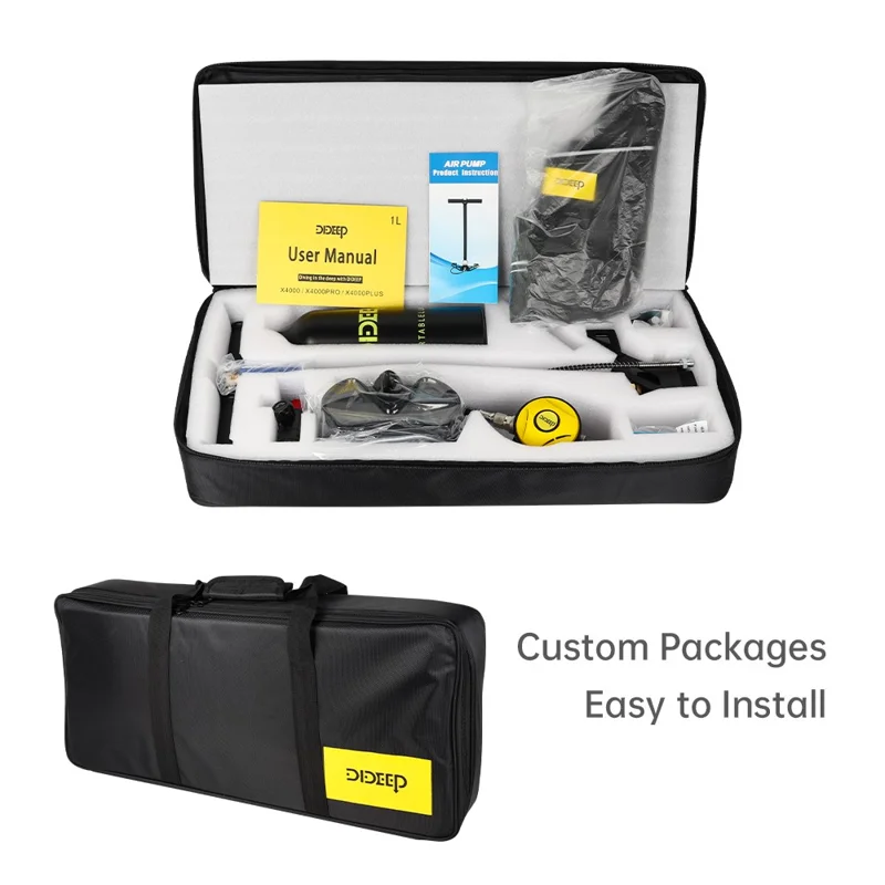 DIDEEP X4000Pro+ Tanque de Oxígeno Portátil de 1L para Buceo con Máscara de Buceo + Correa para el Hombro + Adaptador - Negro