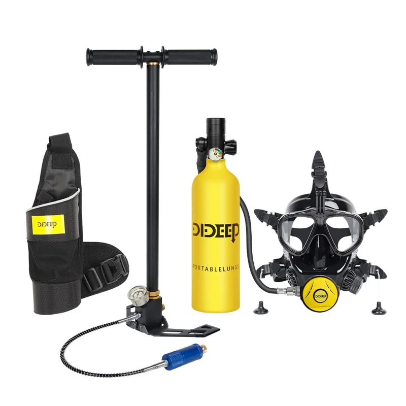 DIDEEP X4000Pro+ Réservoir d'oxygène portable de 1 L pour plongée avec masque de plongée + Sangle d'épaule + Pompe à air - Jaune
