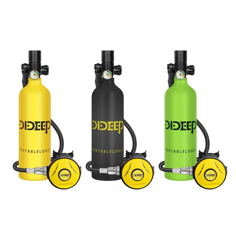 DIDEEP X4000Pro Tanque de Oxígeno para Buceo de 1 Litro con Correa para Hombro + Gafas + Bomba de Aire + Bolsa de Transporte - Negro