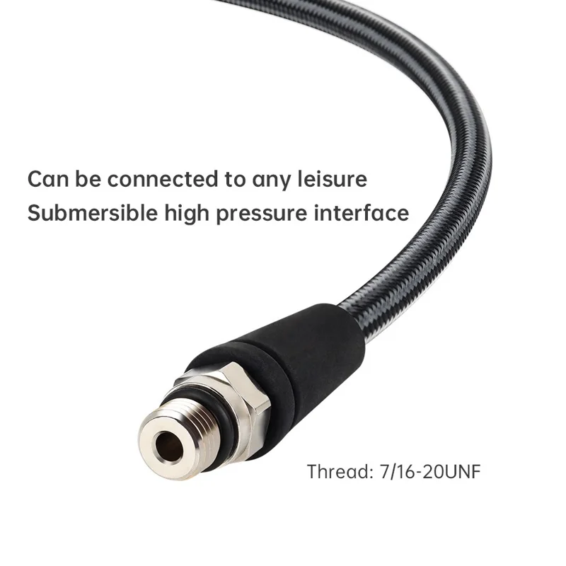 DIDEEP 15 cm Manguera de regulador de alta presión de buceo Fibra de carbono trenzada 7 / 16-20UNF Rosca