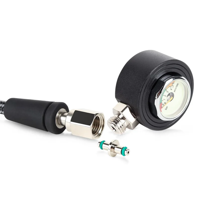 Tuyau de régulateur de plongée sous-marine DIDEEP 15 cm en fibre de carbone tressé, haute pression, avec manomètre lumineux
