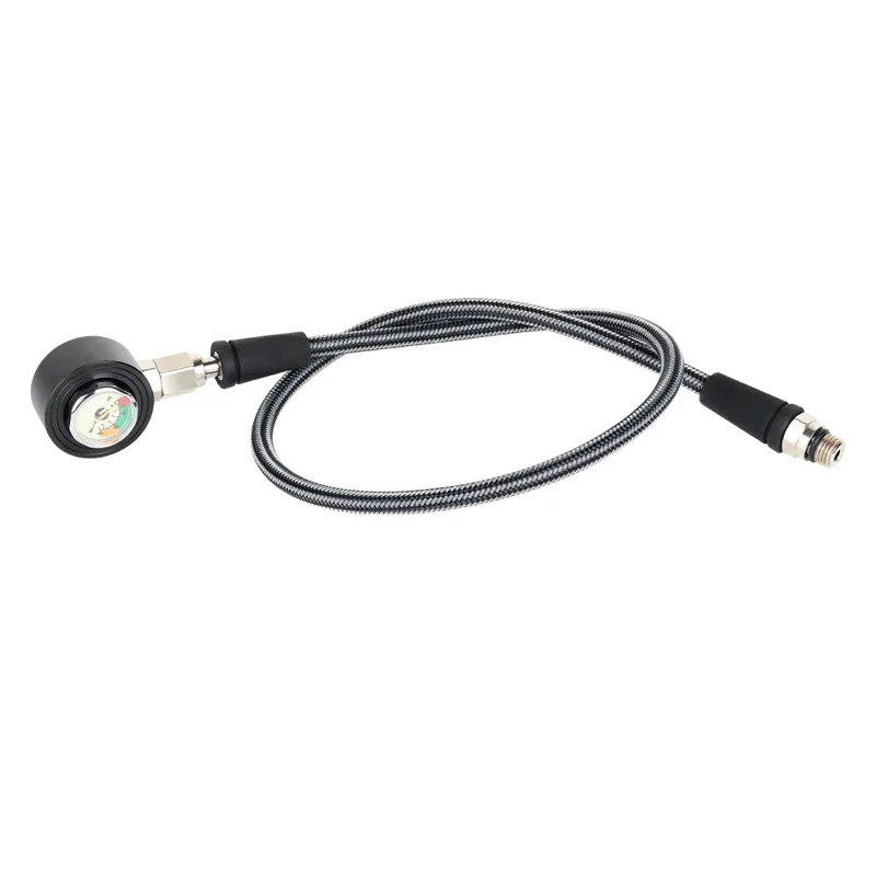 Tuyau de régulateur de plongée DIDEEP 65 cm en fibre de carbone tressée à haute pression avec manomètre lumineux