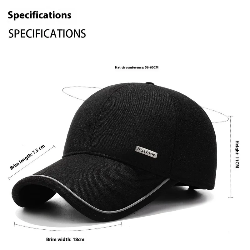 2025d20 Baseball Cap Middle-Aged Elderly Men Winter Outdoor Windproof Warm Ear Protection Hat - Black